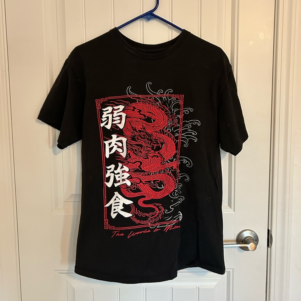 Black T-Shirt with Red Dragon Graphic